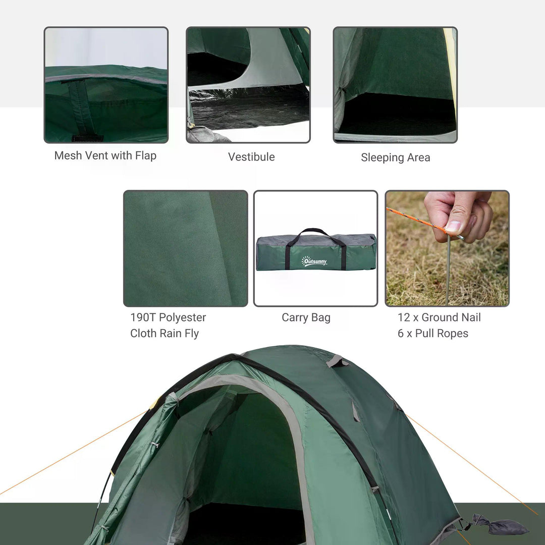 MCL Dome Tent for 3-4 Person Family Tent with Large Windows Waterproof Green