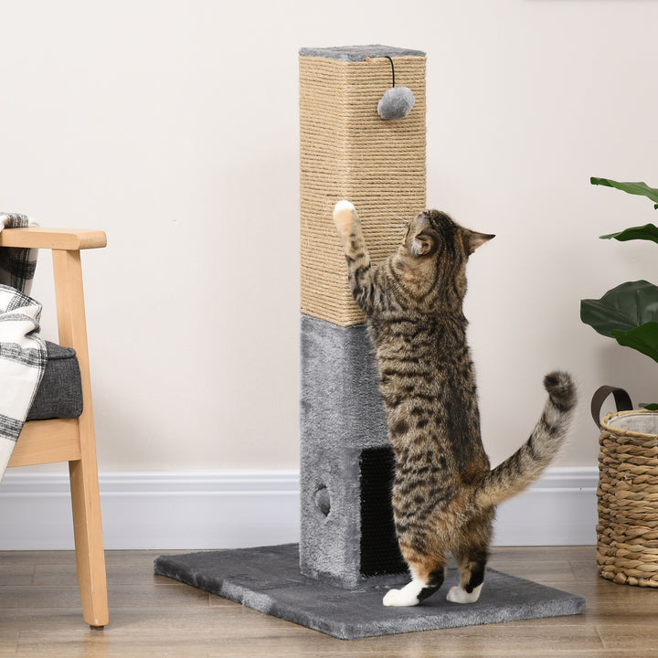 MCL Cat Tree Scratching Post for Indoor Cats 79cm Jute Scratcher Climber w/ Carpet Base Dangling Toy – Grey