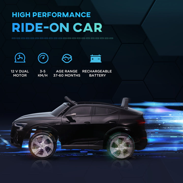 MCL Audi E-tron Licensed 12V Kids Electric Ride on, Electric Car for Kids, with Parental Remote, Music Lights MP3, Suspension Wheels, for 3-5 Years, Black