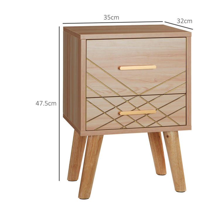 HOMCOM Bedside Cabinet, Scandinavian Bedside Table with Drawers, Bed Side Table with Wood Legs, Natural | Aosom UK