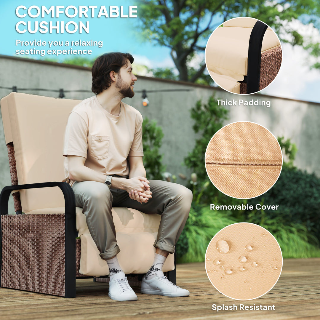 140° Reclining Rattan Armchair - Brown/Khaki