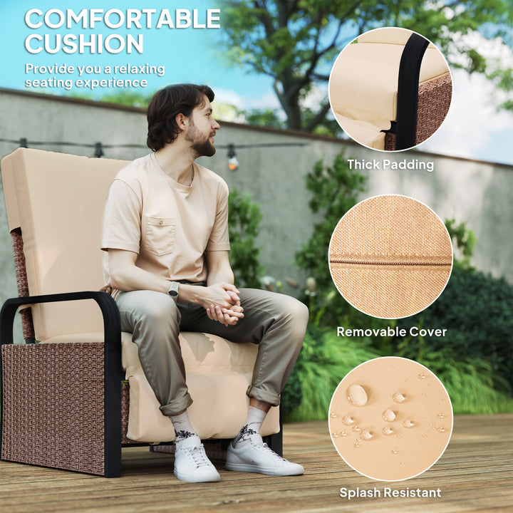 140° Reclining Rattan Armchair - Brown/Khaki