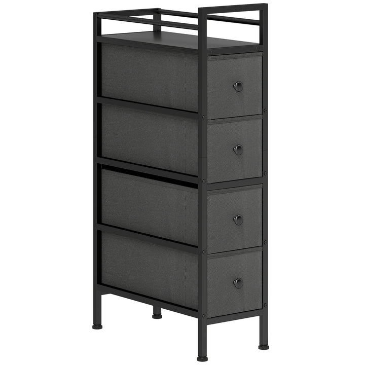 4 Drawer Fabric Dresser Chest of Drawers, Slim Storage Cabinet with Steel Frame for Small Spaces, Bedroom