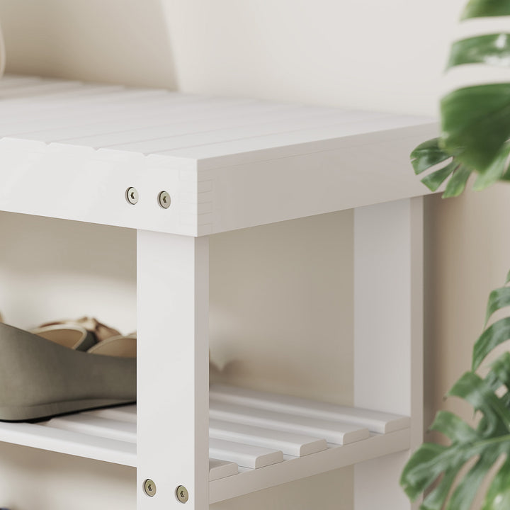 Two Shelf Bamboo Shoe Storage Bench - Natural Finish