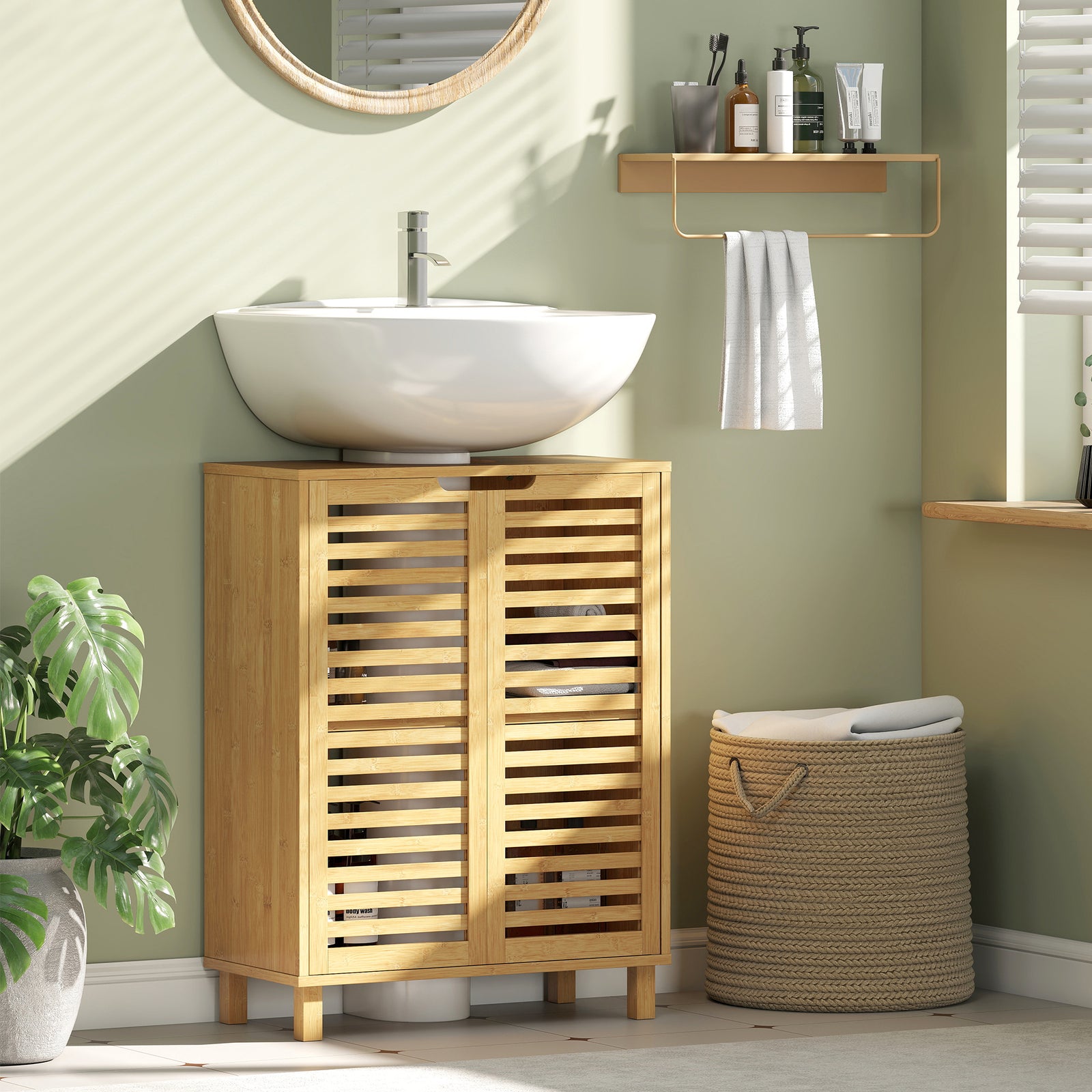 Under Sink Bathroom Cabinet, Freestanding Bamboo Under Sink Cabinet wi