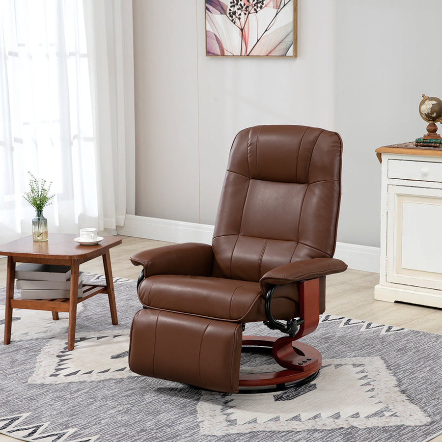 Faux Leather Armchair, with 145° Reclining Back and Footrest - Brown