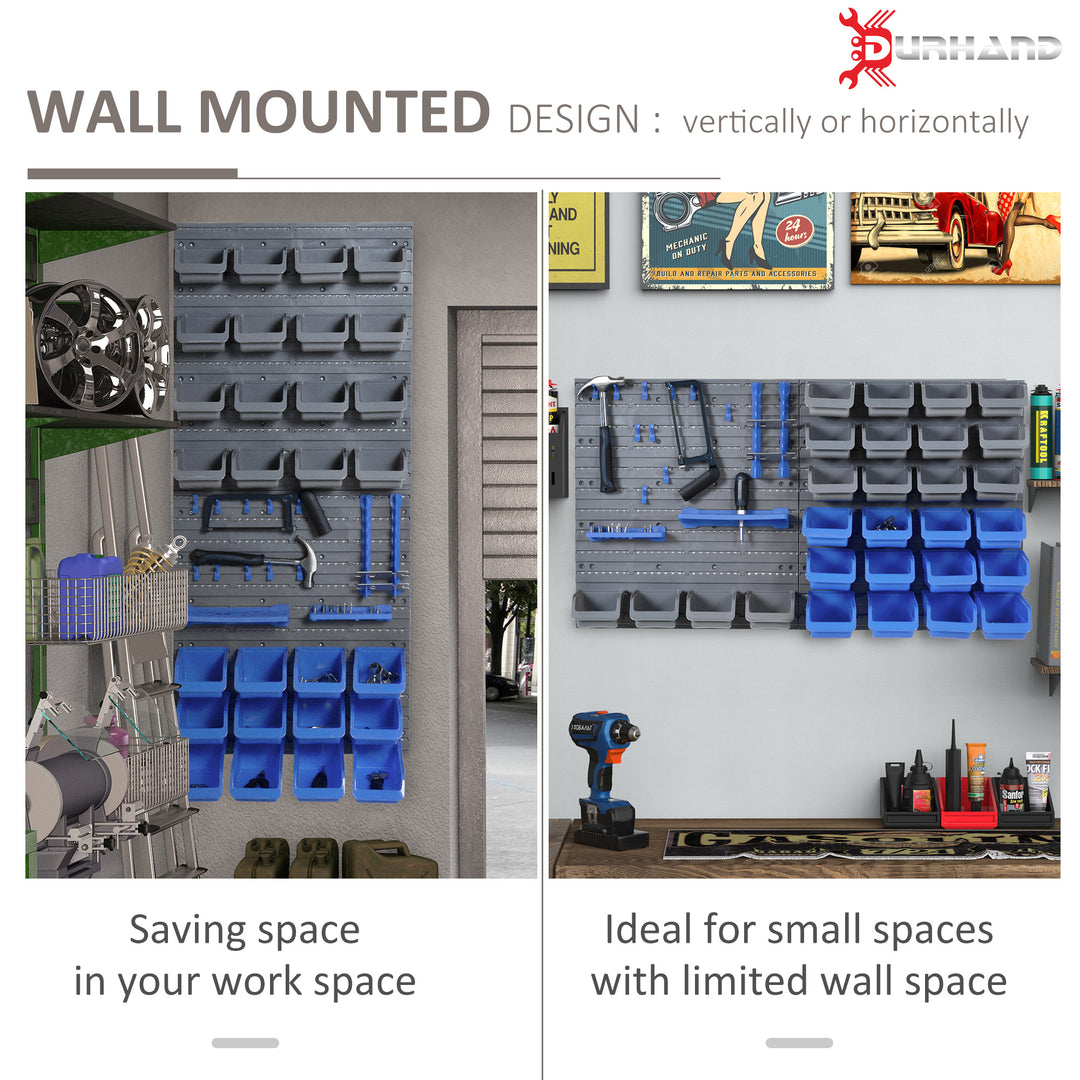 44 Piece Wall Mounted Tool Rack Organiser Storage Bins and Panel Set with Shelf Hook Screws Accessories Blue