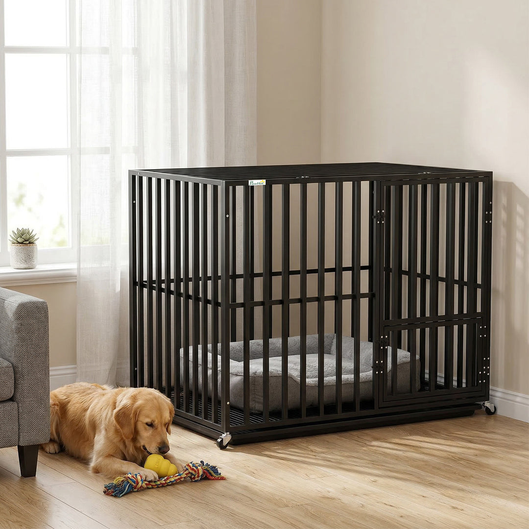 Heavy Duty Dog Crate, Dog Cage with Wheels for Medium Large Breeds, Me