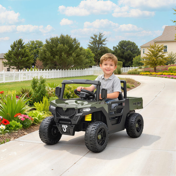 Kids Ride on Car, 12V Electric Kids UTV with Electric Dump Bed, 4-Wheel Suspension for 3-8 Years