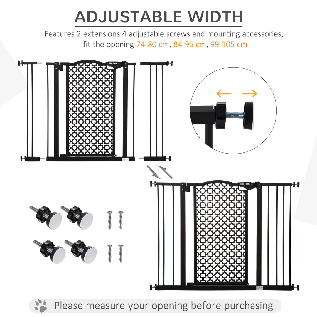 74-105cm Pet Safety Gate Stair Barrier, with Auto Close, Double Locking - Black