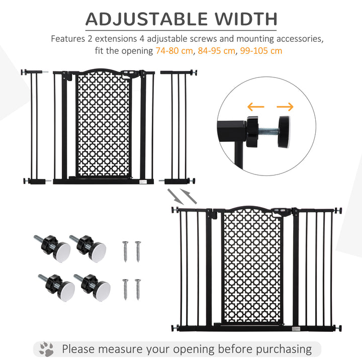 74-105cm Pet Safety Gate Stair Barrier, with Auto Close, Double Locking - Black