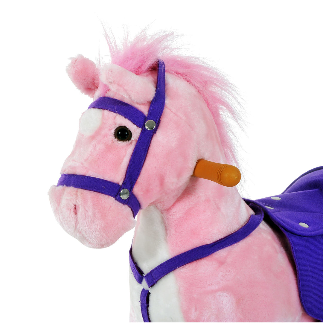 Rocking Horse Kids Ride on Walking Horse Animal Pony Wheeled Riding Plush Toy w/Sound for 2 Years and Up (Pink)