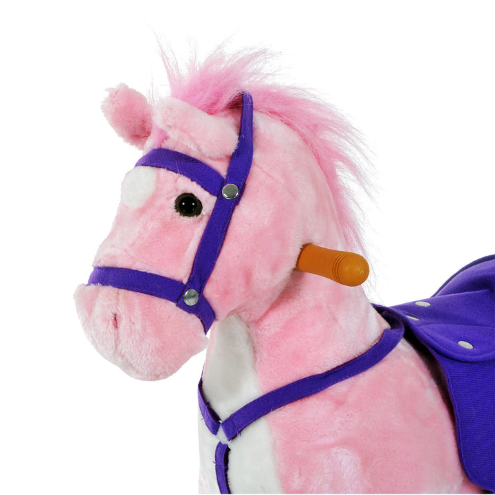 Rocking Horse Kids Ride on Walking Horse Animal Pony Wheeled Riding Plush Toy w/Sound for 2 Years and Up (Pink)