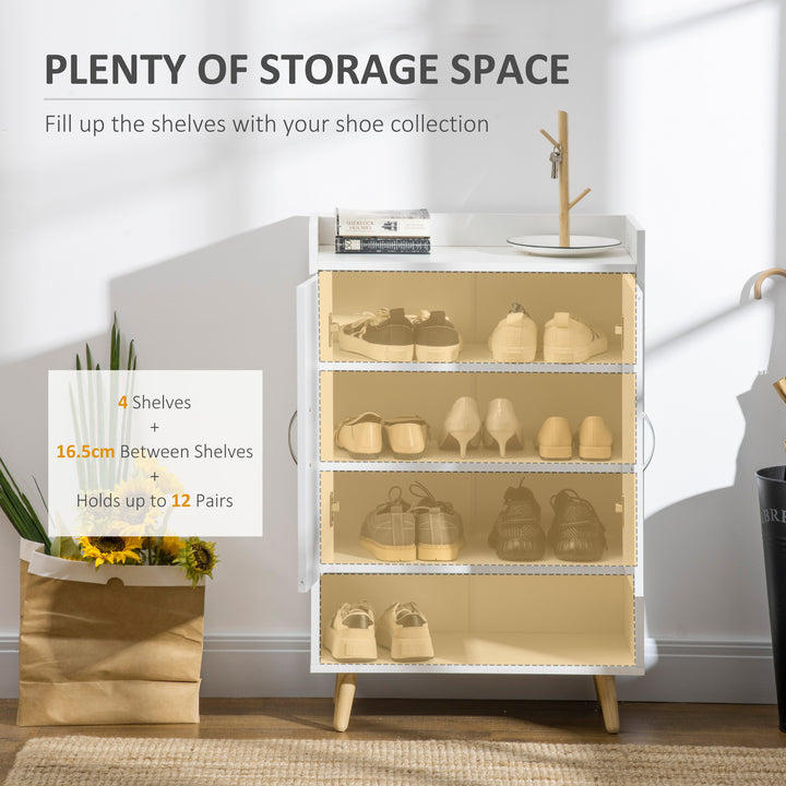 Modern Shoe Cabinet Storage Organizer with Doors and Shelves for Hallway & Entryway, 60L x 30W x 92Hcm, White