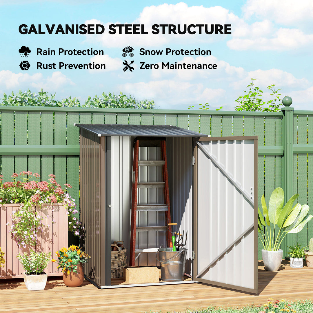 3.3 x 3.4ft Lean To Steel Garden Shed, with Locking Door - Brown/Grey