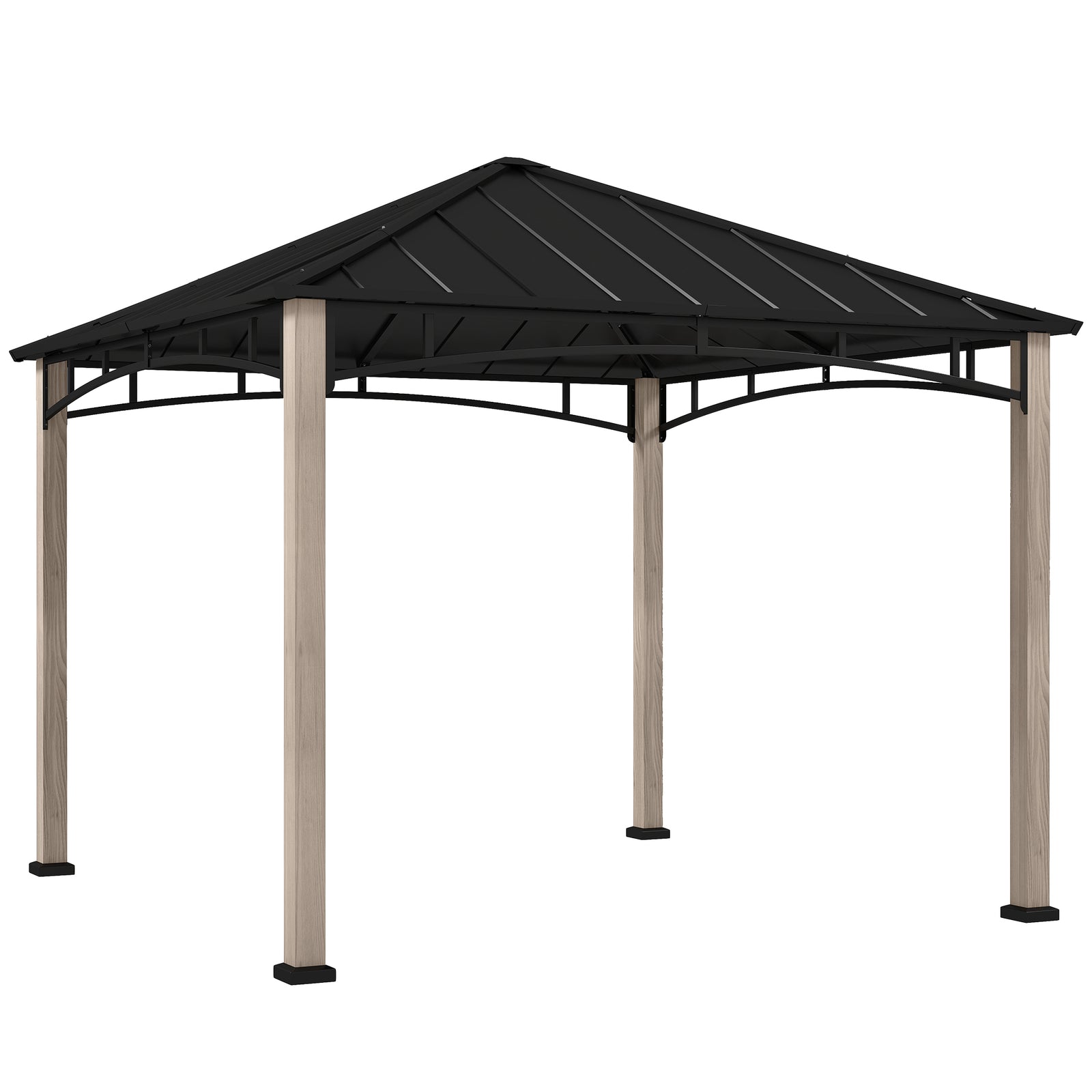 3 x 3 m Decorative Metal Gazebo - Black/Wood-Effect
