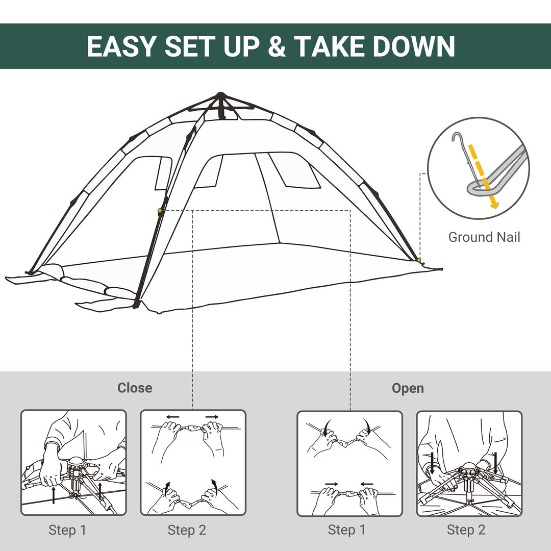 Beach Tent for 1-2 Person Pop-up Design with 2 Mesh Windows & 2 Doors Dark Green