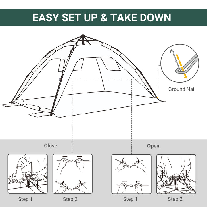 Beach Tent for 1-2 Person Pop-up Design with 2 Mesh Windows & 2 Doors Dark Green