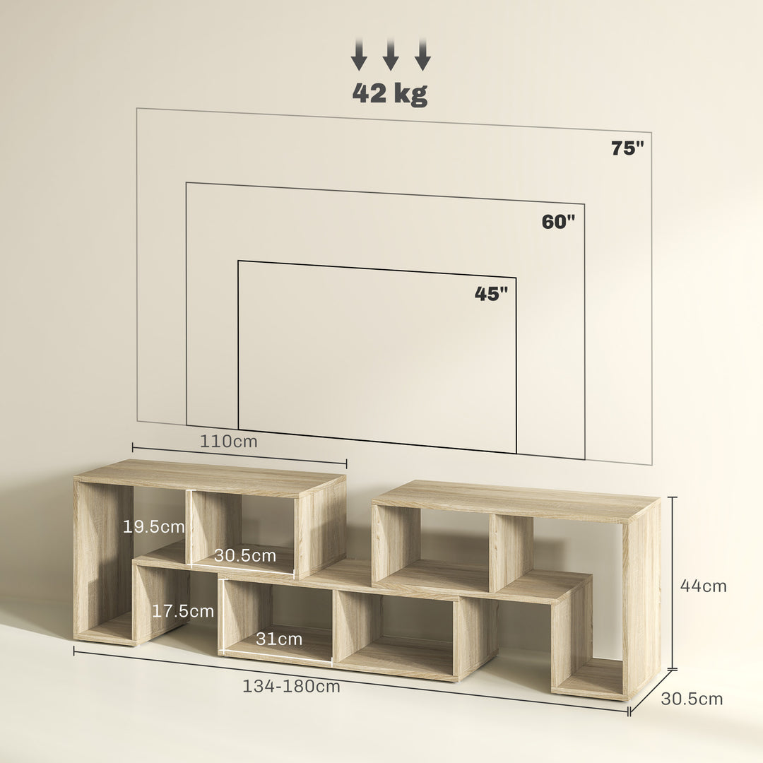 TV Stand for TVs up to 75 Inches, Free Combination TV Unit with Storage Shelves, Extendable Entertainment Centre for Living Room, Grey Oak Wood Grain