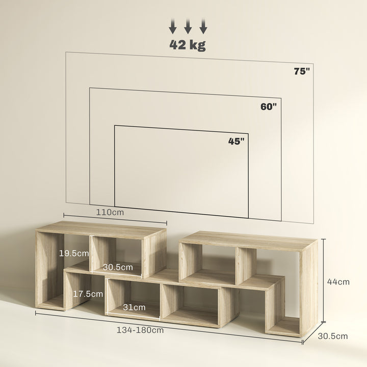 TV Stand for TVs up to 75 Inches, Free Combination TV Unit with Storage Shelves, Extendable Entertainment Centre for Living Room, Grey Oak Wood Grain