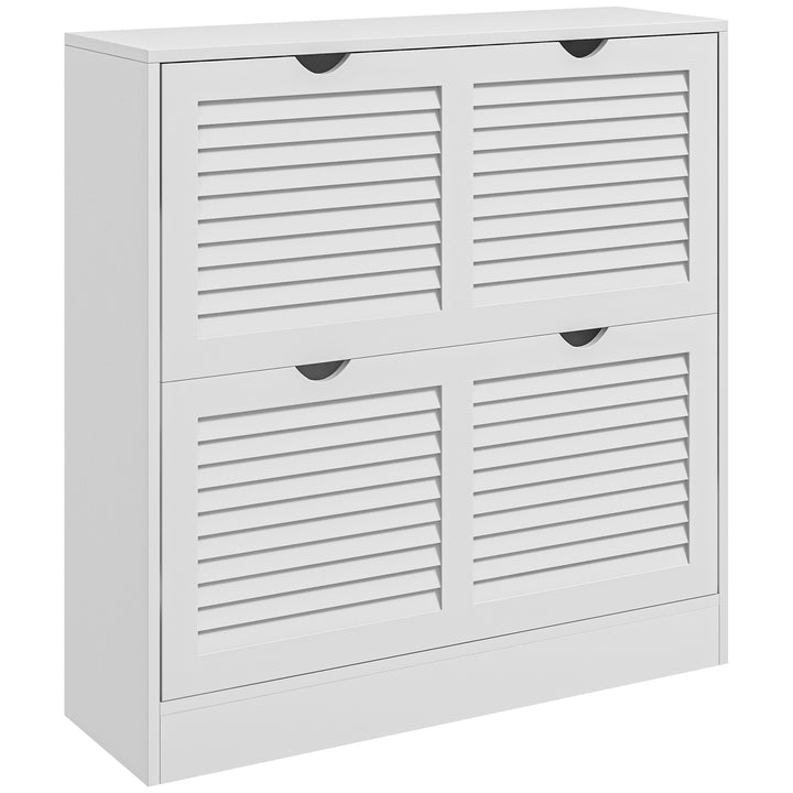 2 Drawers Entryway Shoe Cabinet, Narrow Shoe Storage Cabinet with 2 Flip Drawers, Louvred Door Design and Adjustable Shelves for 16 Pairs of Shoes, White