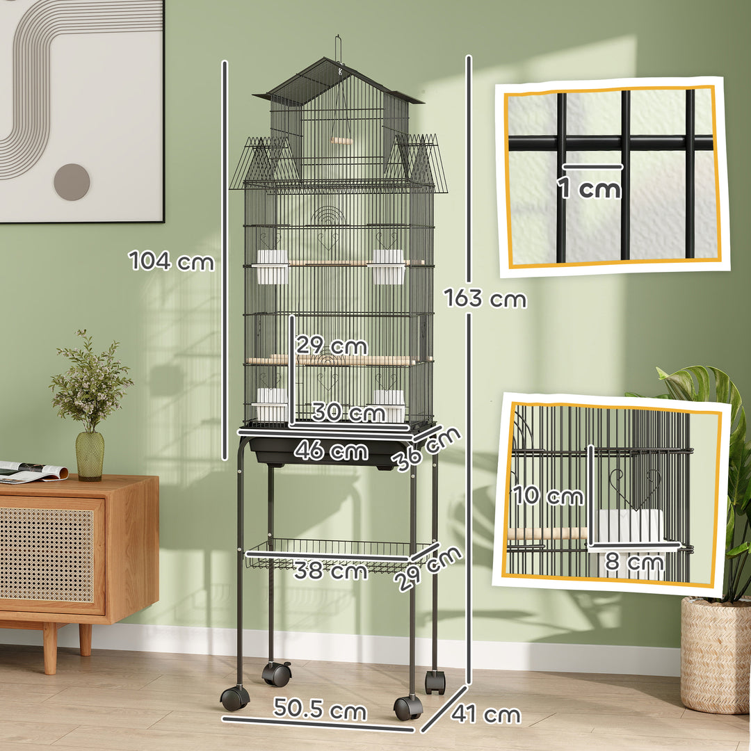 Metal Bird Cage with Plastic Swing, Perch, Food Container, Tray, Handle, for Finches, Canaries, Budgies, 43 x 32.5 x 163