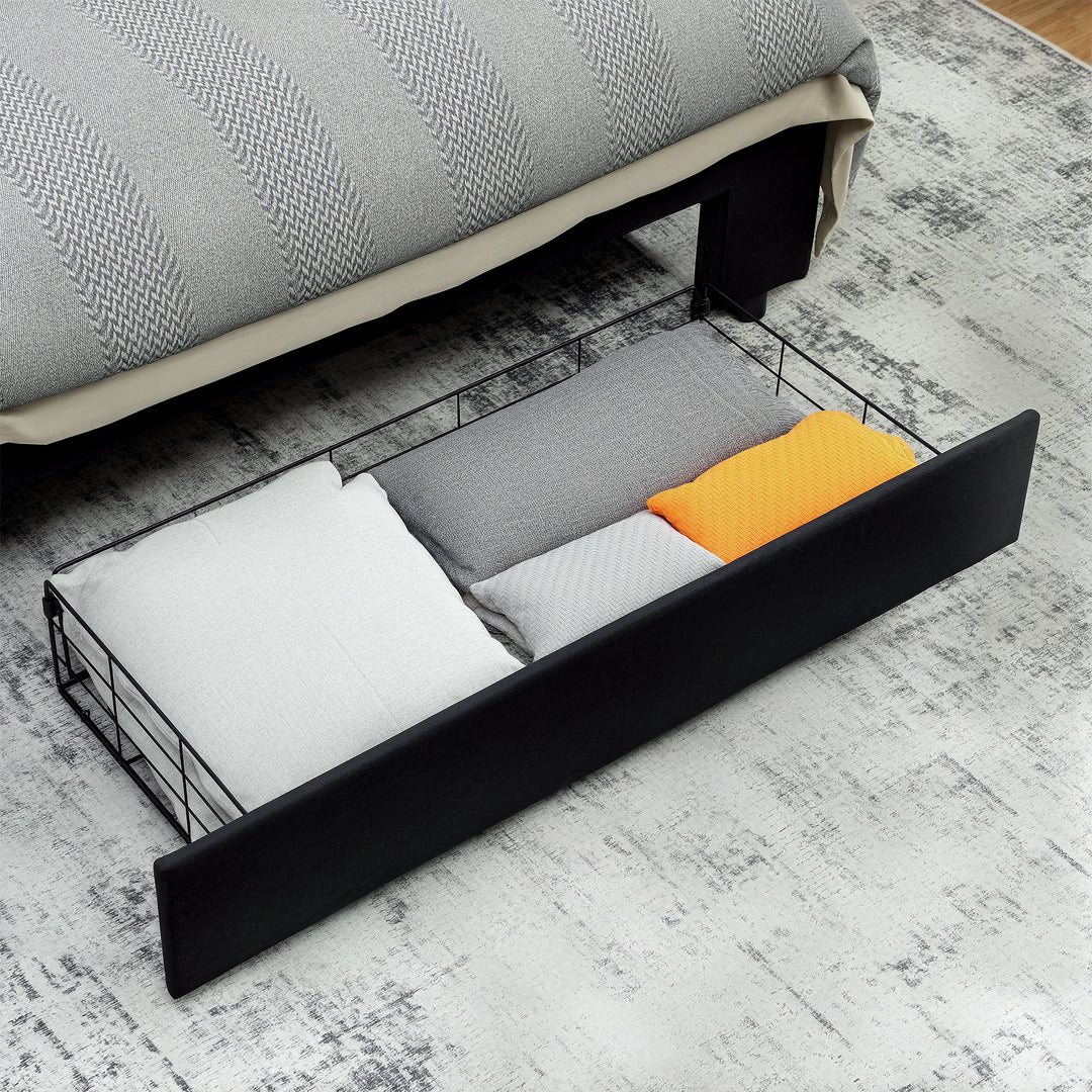 HOMCOM Double Ottoman Bed Frame, with Front Drawer - Black