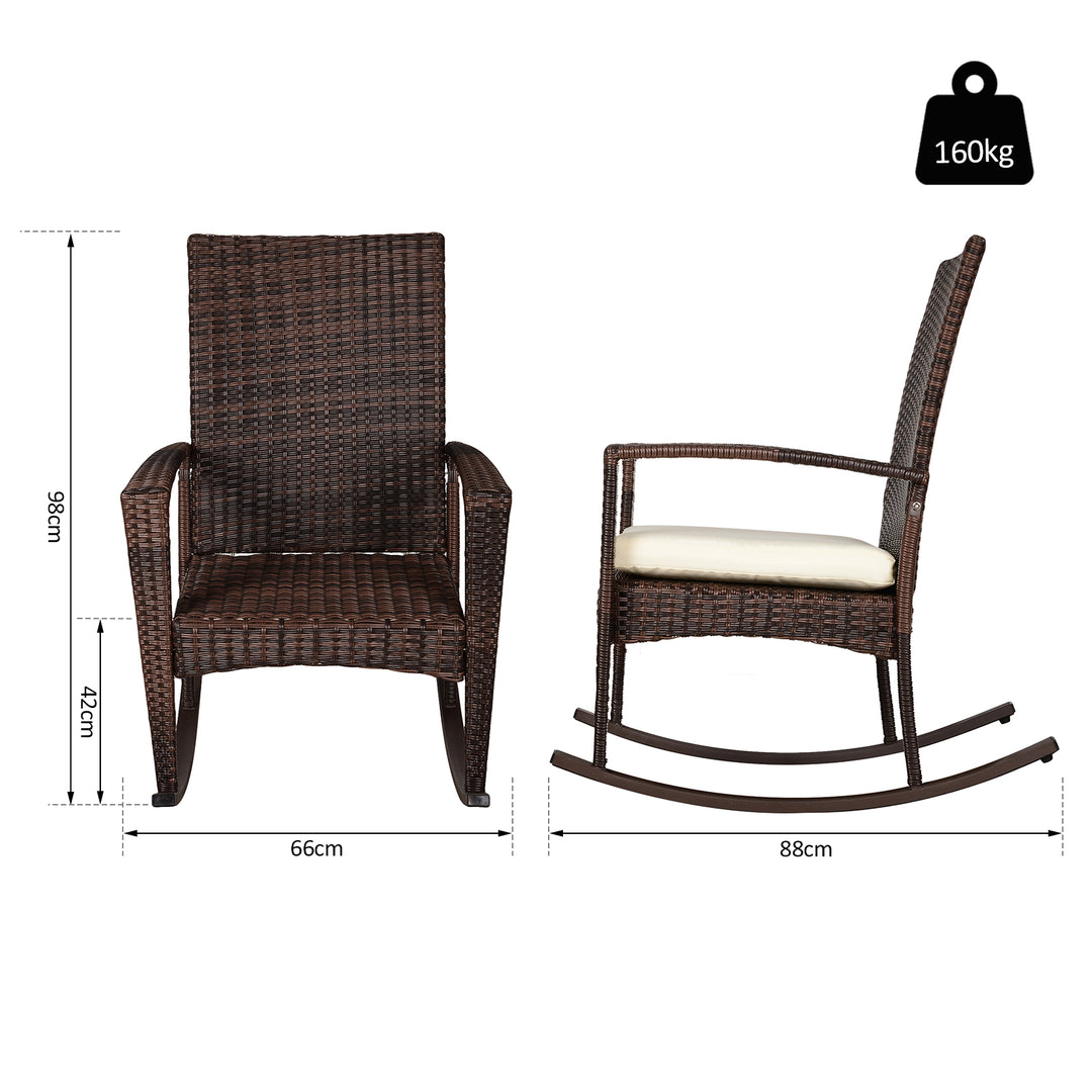 Outsunny Rattan Rocking Chair Rocker Garden Furniture Seater Patio Bistro Relaxer Outdoor Wicker Weave with Cushion
