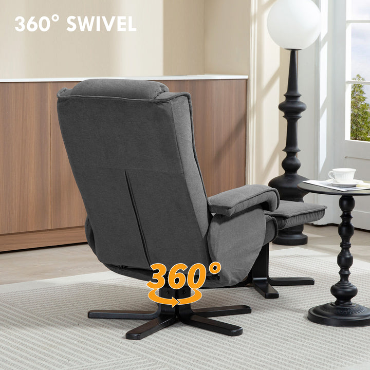 Rocker Swivel Recliner Chair with Footstool - Charcoal Grey Velvet