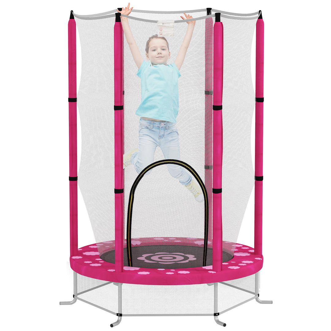 AIYAPLAY 4.6ft Toddler Trampoline w/ Safety Enclosure Net, for Indoor Outdoor Use, Ages 3-6 Years, Pink
