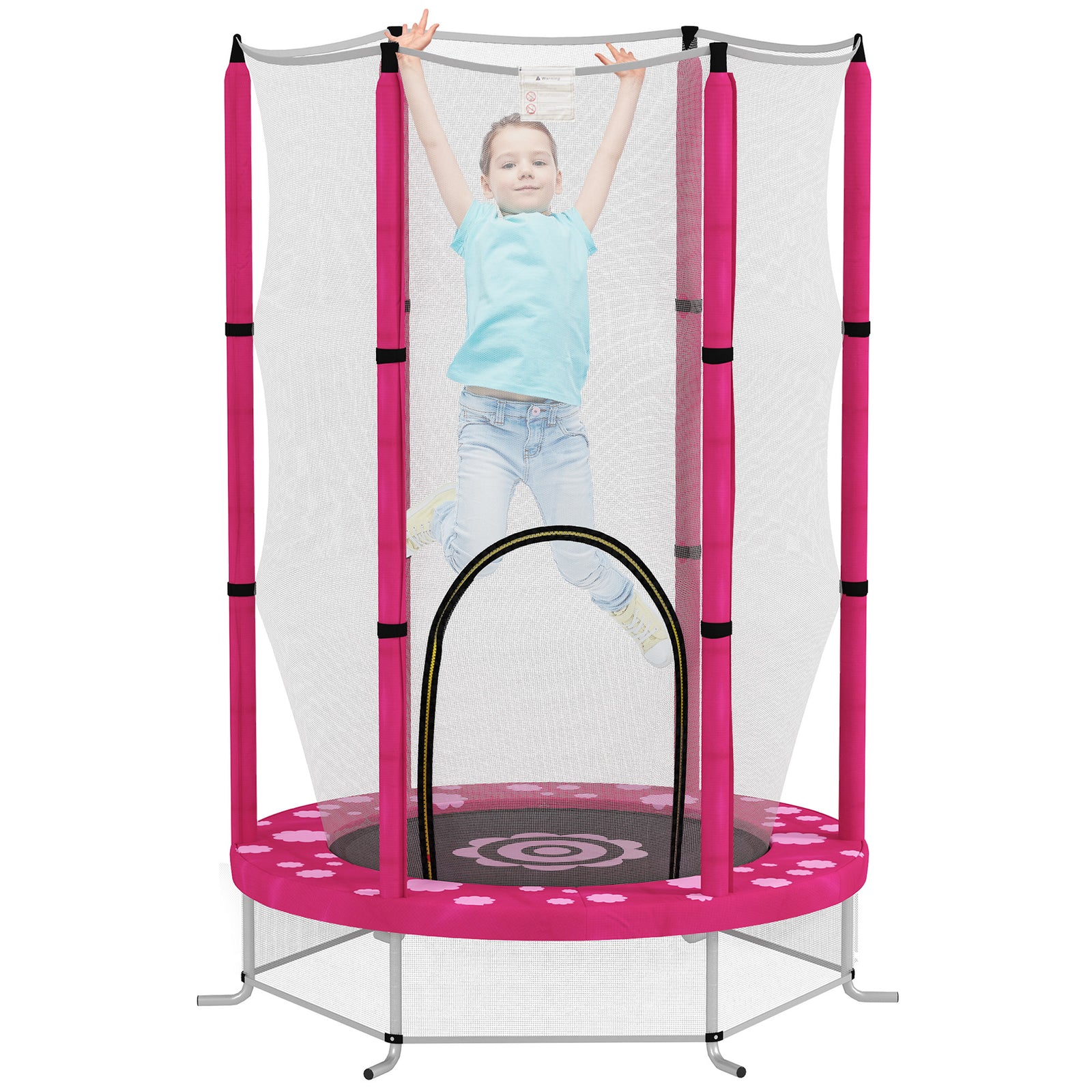 AIYAPLAY 4.6ft Toddler Trampoline w/ Safety Enclosure Net, for Indoor Outdoor Use, Ages 3-6 Years, Pink