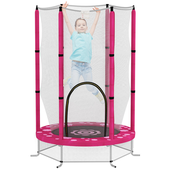 AIYAPLAY 4.6ft Toddler Trampoline w/ Safety Enclosure Net, for Indoor Outdoor Use, Ages 3-6 Years, Pink
