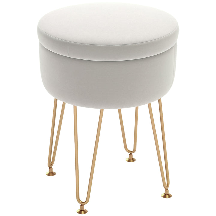 5L Velvet-Feel Storage Ottoman - Cream White