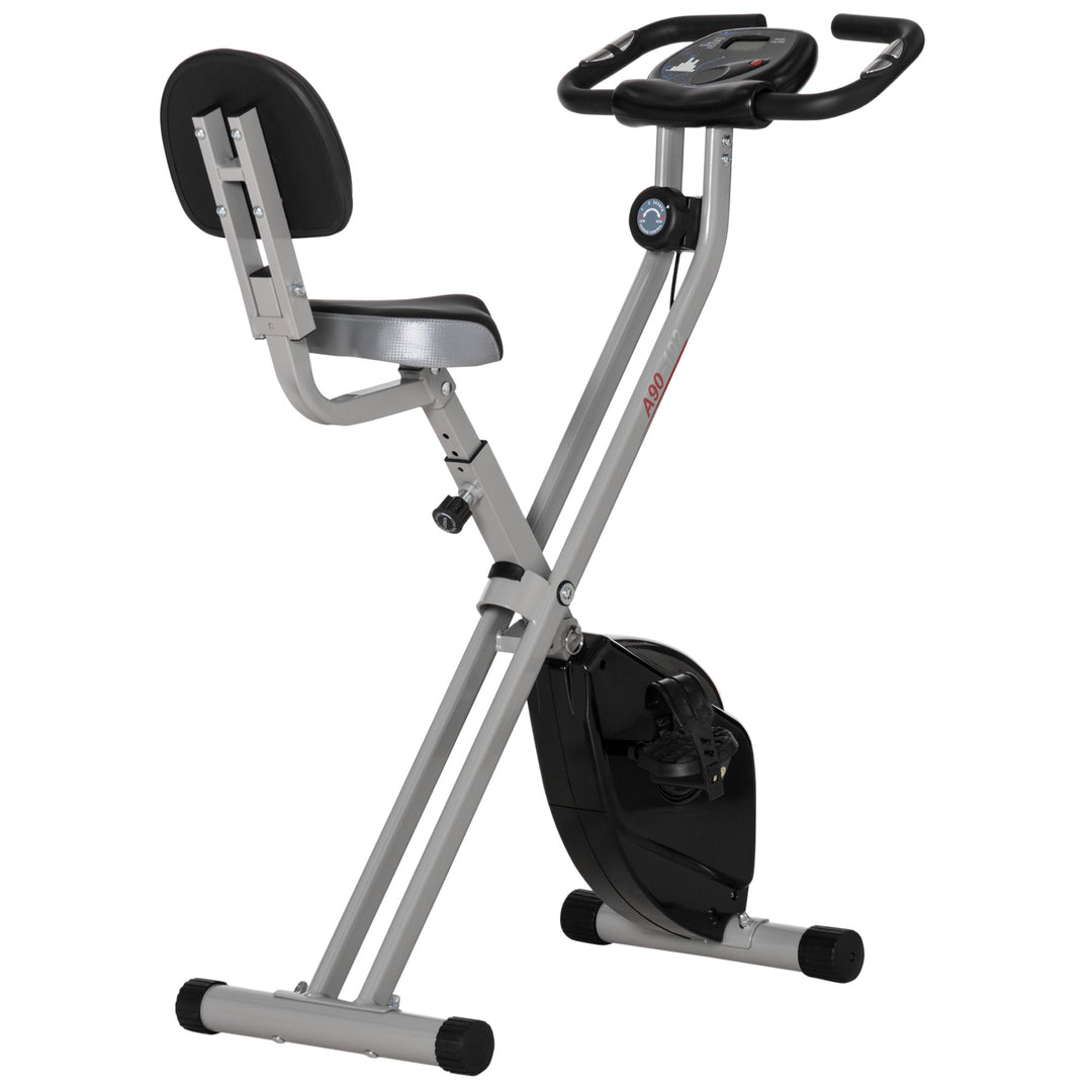Folding Exercise Bike, Fitness Bicycle Indoor Trainer, 8-Level Magnetic Resistance Adjustable, with LCD Monitor, Pulse Sensor, Grey