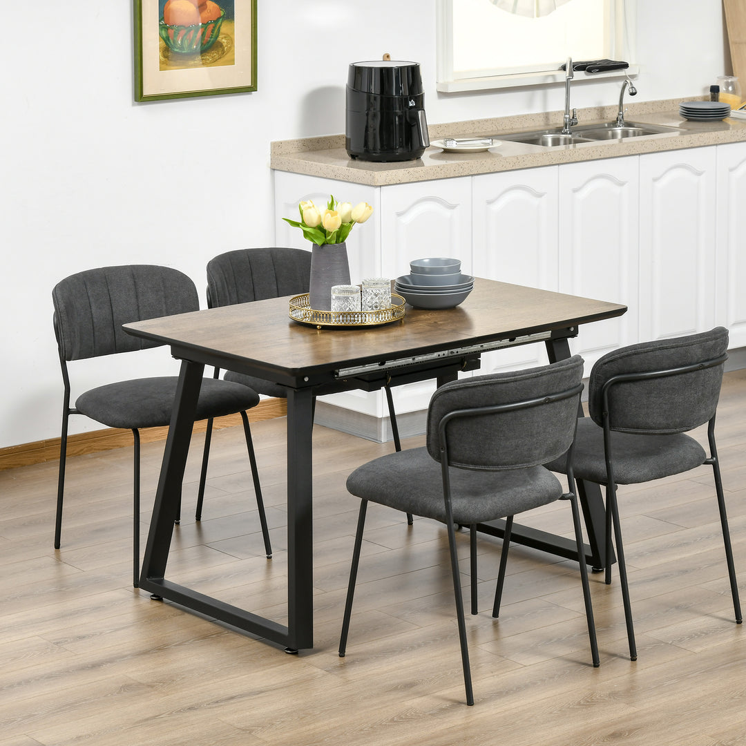 HOMCOM Extendable Folding Kitchen Table, Rectangular Wood Effect Tabletop for 4-6 People with Metal Frame & Hidden Leaves | Aosom UK