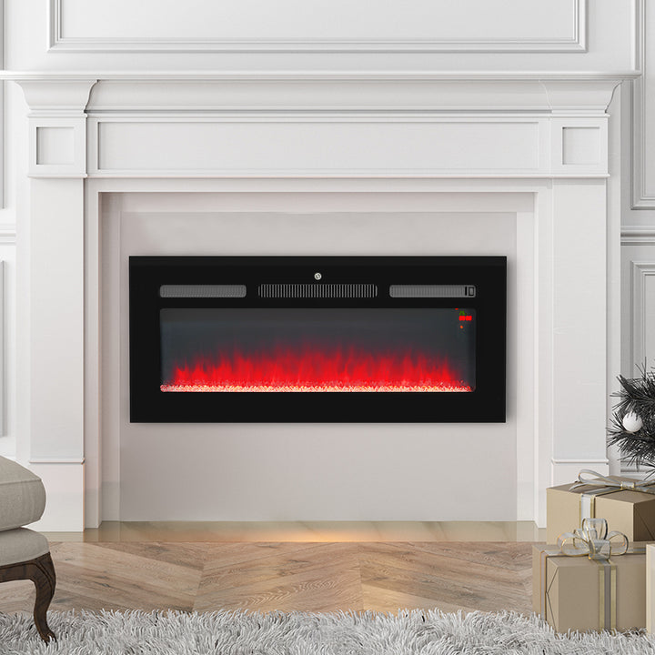 HOMCOM 102cm/40" Electric Fireplace, 2000W Recessed and Wall Mounted Electric Fire with Remote Control, 9 Flame Colour and Crystal, Black