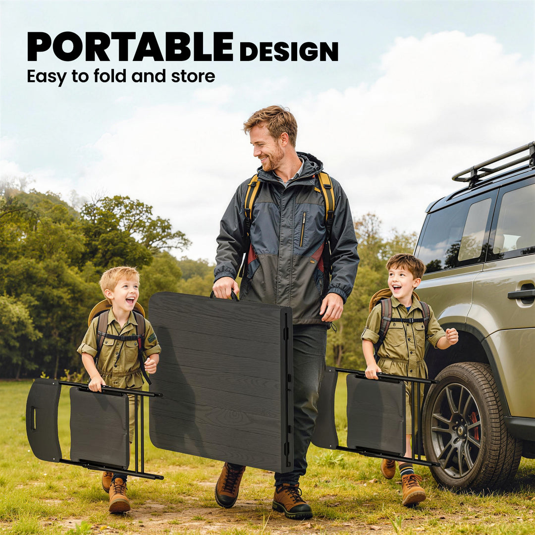 5 Piece 6ft Foldable Table and Chairs, Portable Picnic Table Set with 