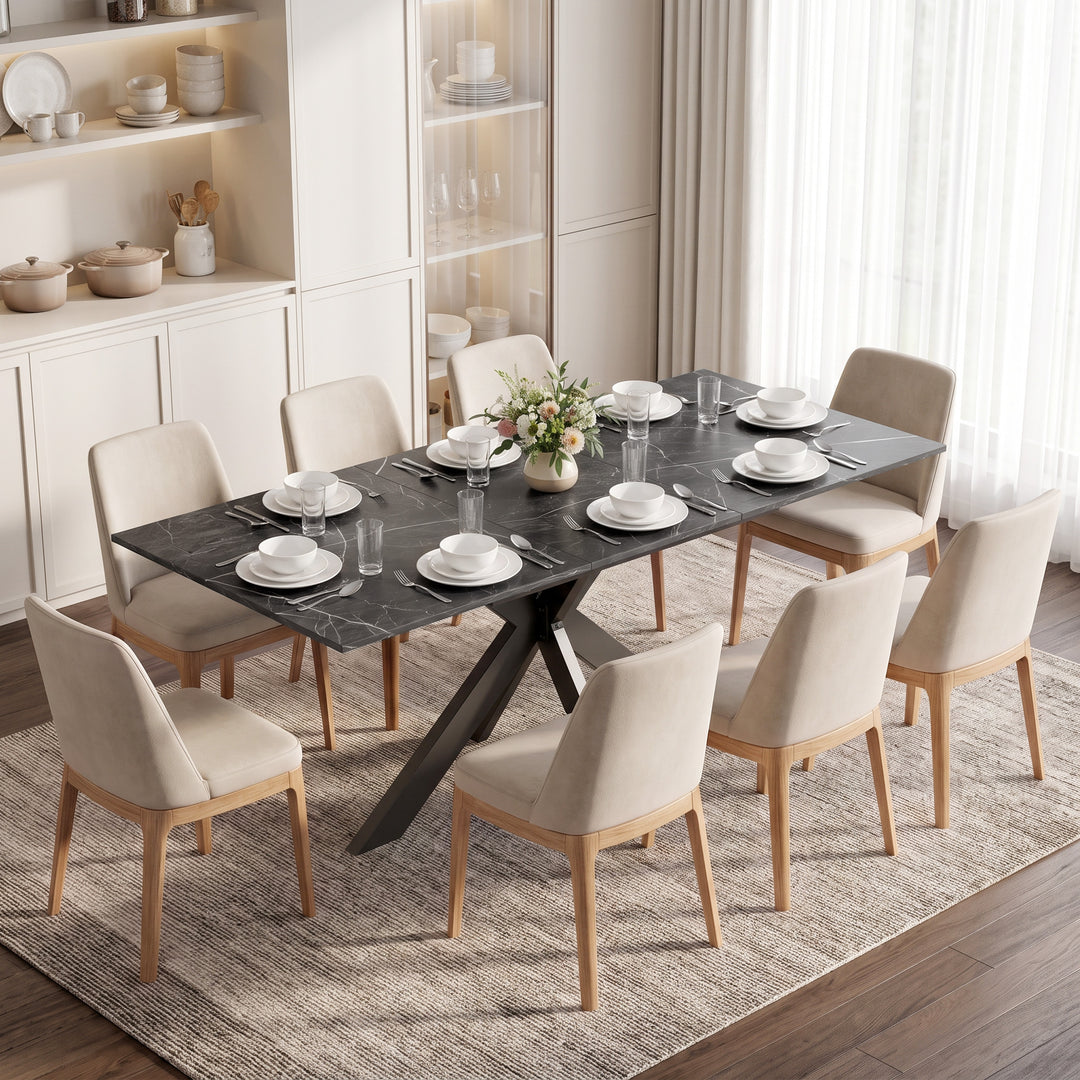 Extendable Dining Table Steel Cross Legs Steel Rails Space Saving - view 2
