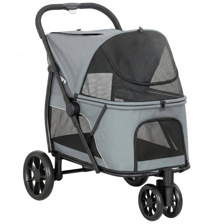 Dog Stroller, 3 Wheels Pet Stroller with Dual Entry, Easy One-Click Qu