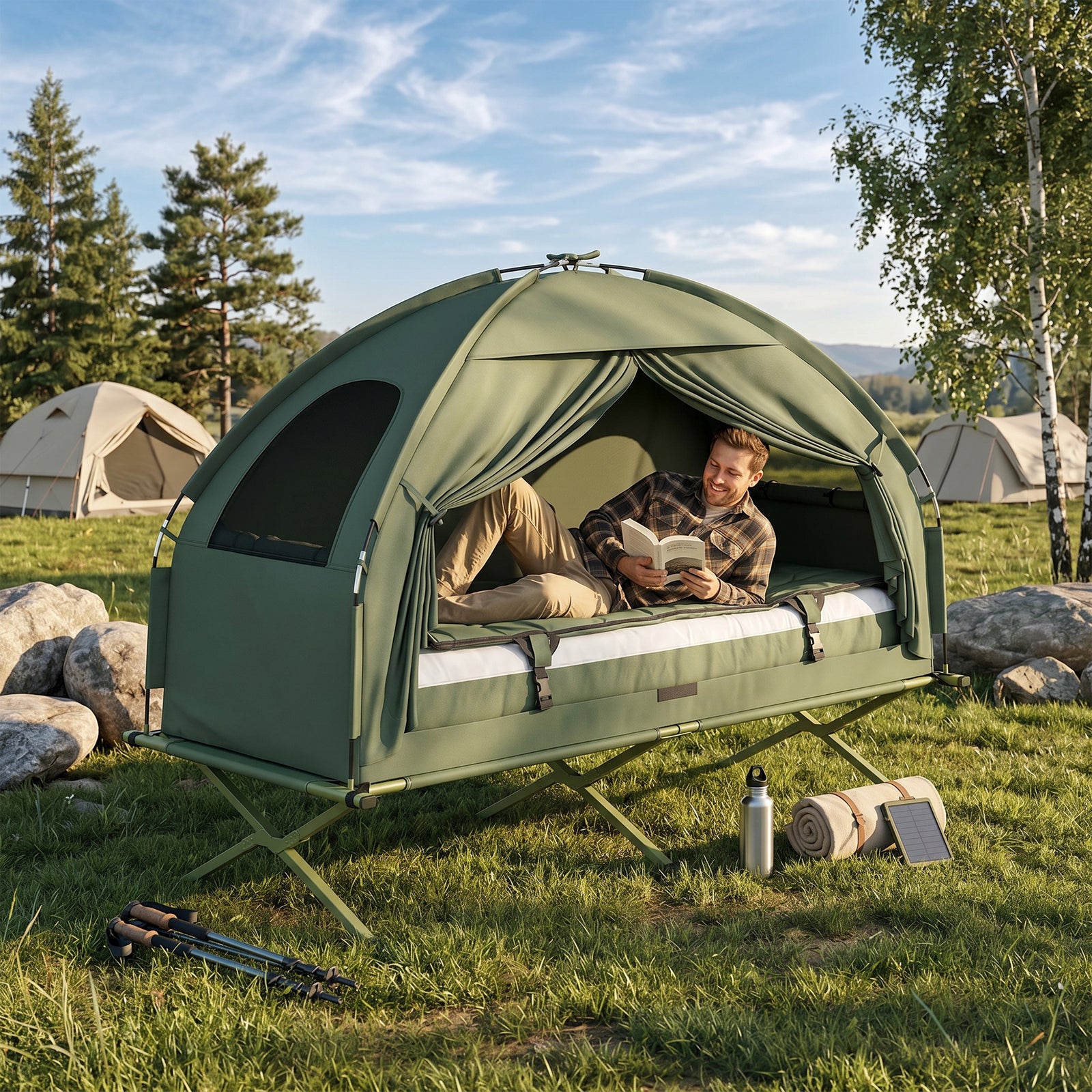 1 person Foldable Camping Tent w/Sleeping Bag Air Mattress Outdoor Hik
