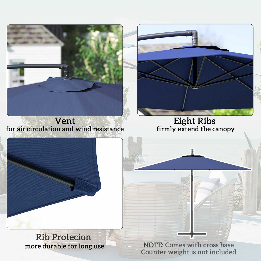 2.45m Overhanging Cantilever Parasol, with Cross Base - Blue