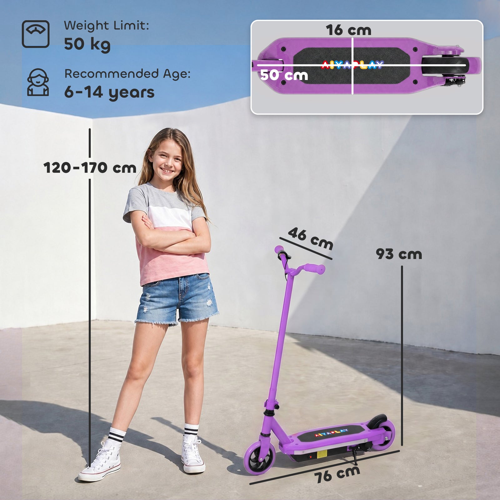 Electric Scooter for Kids 6-14 Years, with Colourful Lights, Purple