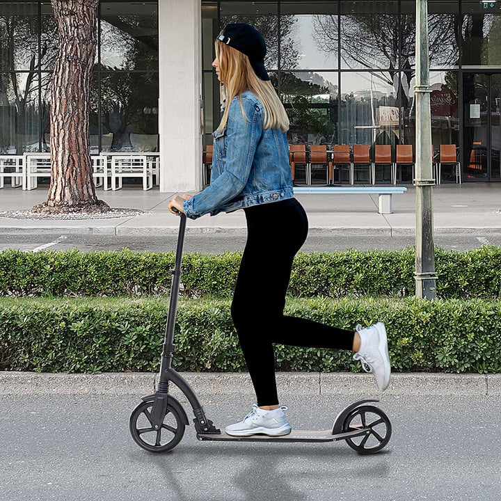 Foldable Kick Scooter with Double Shock Absorption and Big Wheels, Height Adjustable Aluminium Frame Big Wheel Scooter for 14+ Teens Adult - White