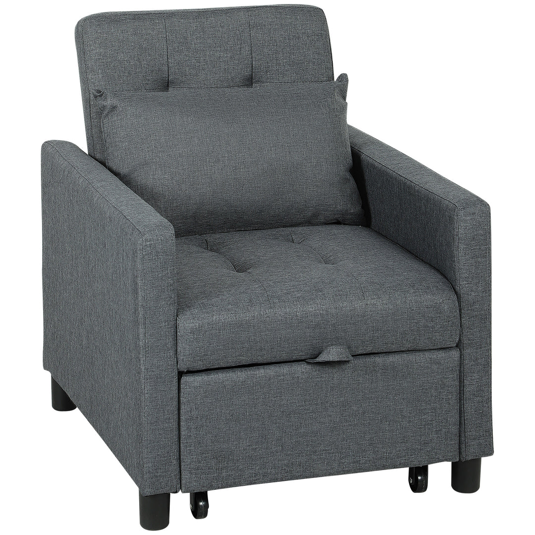 3-In-1 Chair Bed, Convertible Sleeper Chair with Adjustable Backrest, Pillow and Footrest for Living Room, Dark Grey