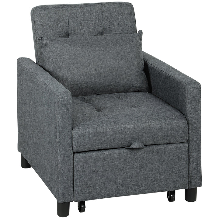 3-In-1 Chair Bed, Convertible Sleeper Chair with Adjustable Backrest, Pillow and Footrest for Living Room, Dark Grey