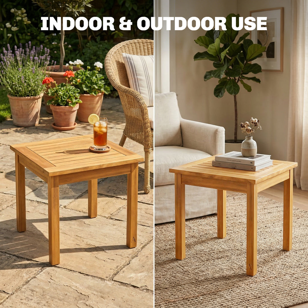 Coffee Table Fully Assembled Patio Side Table Slatted Top Solid Acacia