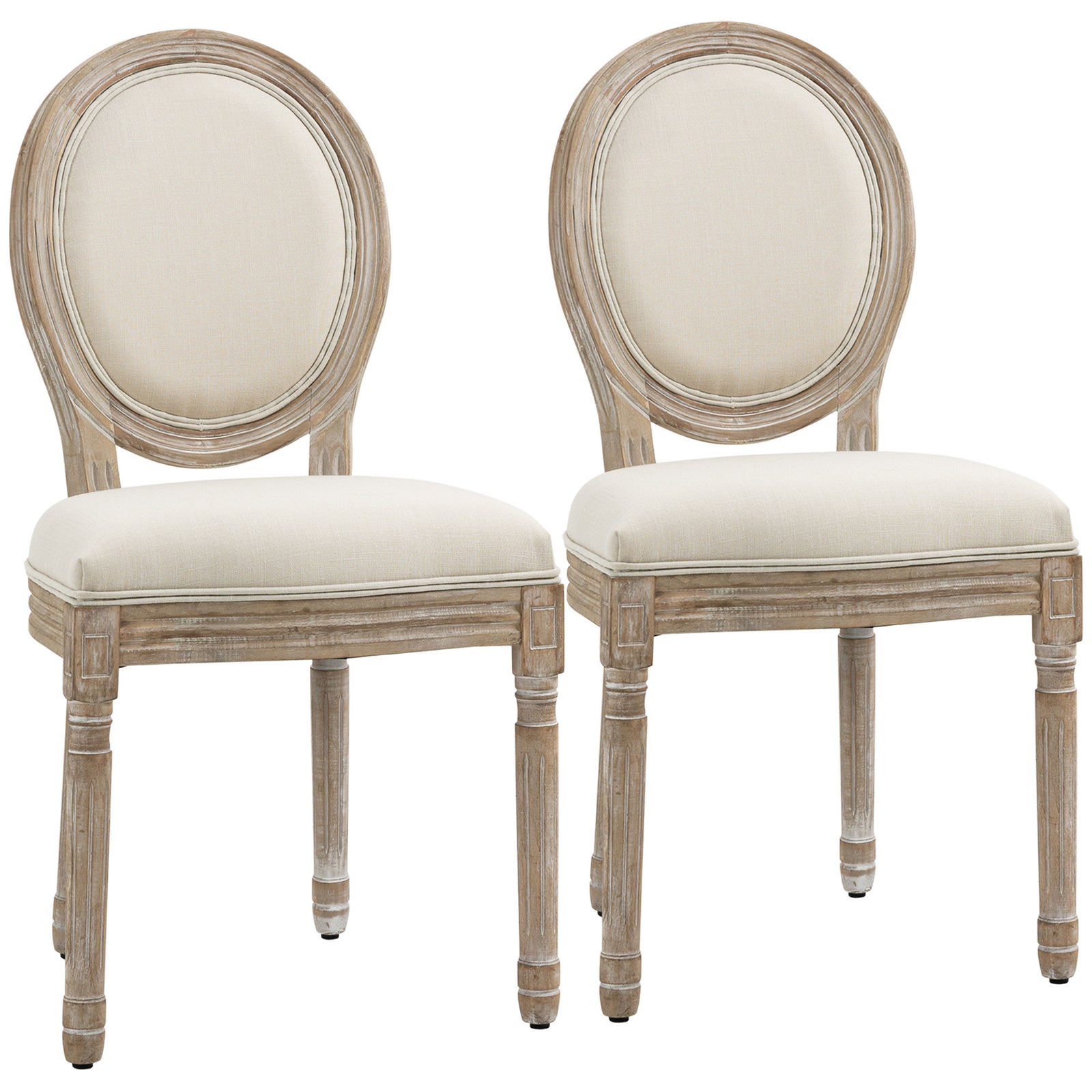 Set of Two French-Inspired Wooden Dining Chairs - Cream