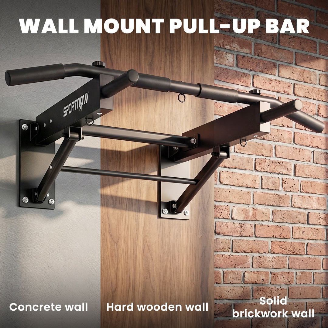 Pull Up Bar Wall Mounted Chin Up Bar with Folding Design, 3 Hooks for 