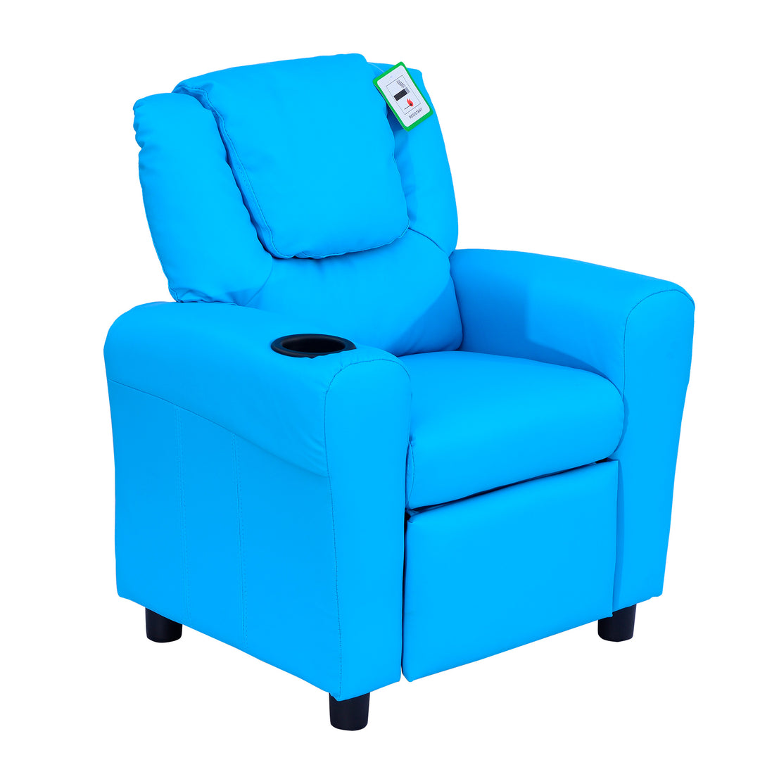 MCL Kids Recliner Chair, PU Leather with Adjustable Backrest, Footrest, Padded Headrest, Blue
