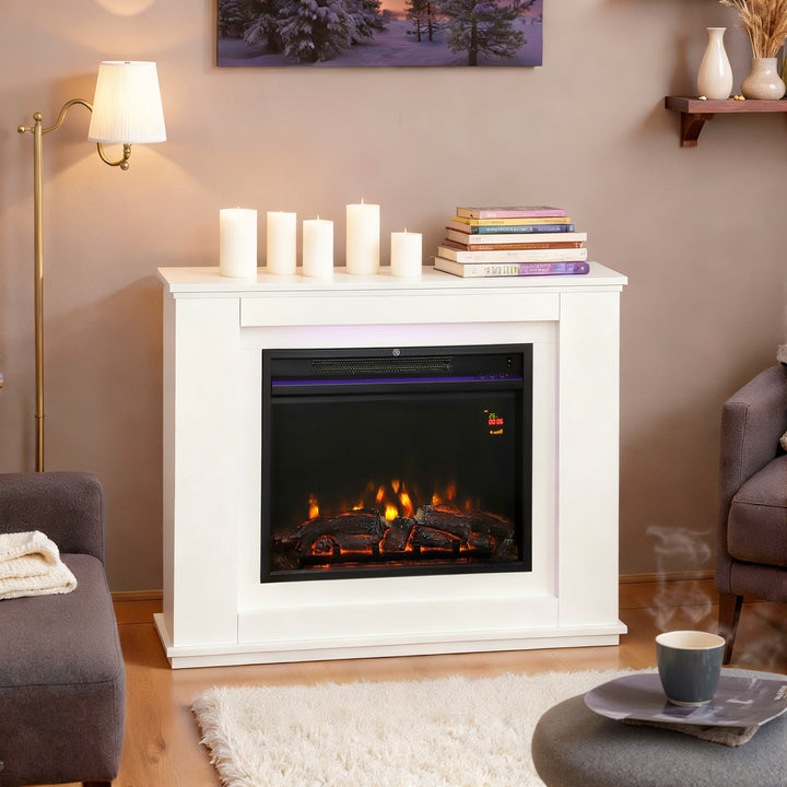 MCL Electric Fireplace with Surround, 32" 2000W Inset Electric Fire and Mantel Reach up to 30 m² with 12 Colours Realistic Flame Effect & 5 Brightness, Remote & Timer for Living Room, White